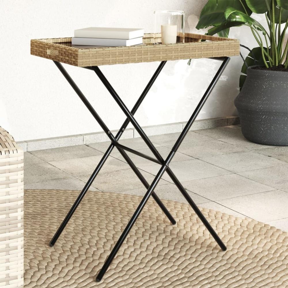 vidaXL Tabletttisch Klappbar Beige 65x40x75 cm Poly Rattan Bild 1