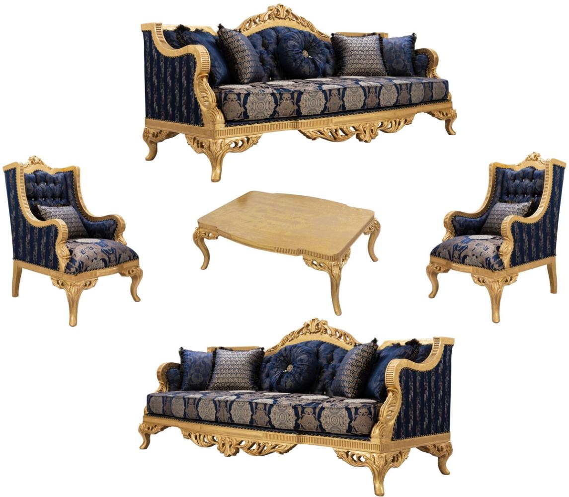 Casa Padrino Luxus Barock Wohnzimmer Set Dunkelblau / Gold - 2 Sofas & 2 Sessel & 1 Couchtisch - Prunkvolle Barock Wohnzimmer Möbel Bild 1