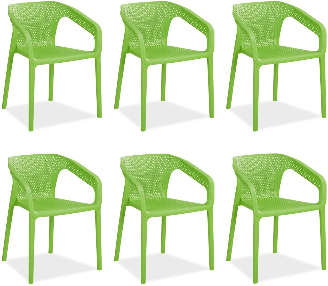 Gartenstuhl mit Armlehnen 6er Set Gartensessel Grün Stühle Kunststoff Stapelstühle Balkonstuhl Outdoor-Stuhl Bild 1
