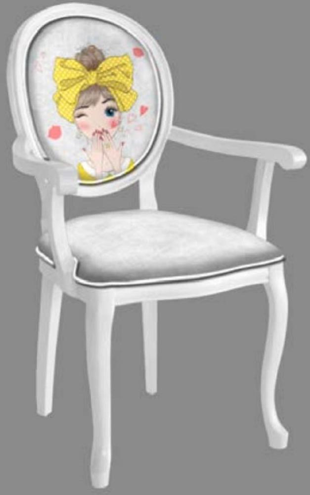 Casa Padrino Barock Esszimmerstuhl Grau / Mehrfarbig / Weiß - Handgefertigter Antik Stil Stuhl mit Armlehnen - Esszimmer Möbel im Barockstil Bild 1