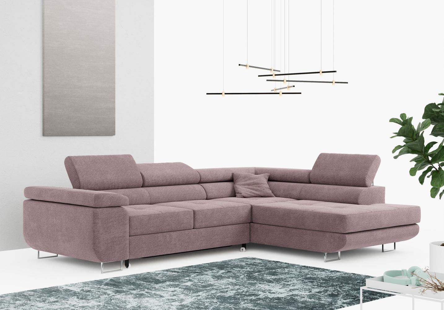 Ecksofa L-Form Couch mit Schlaffunktion und Verstellbare Kopfstützen - GUSTAW - Rose Stoff - Rechts Bild 1