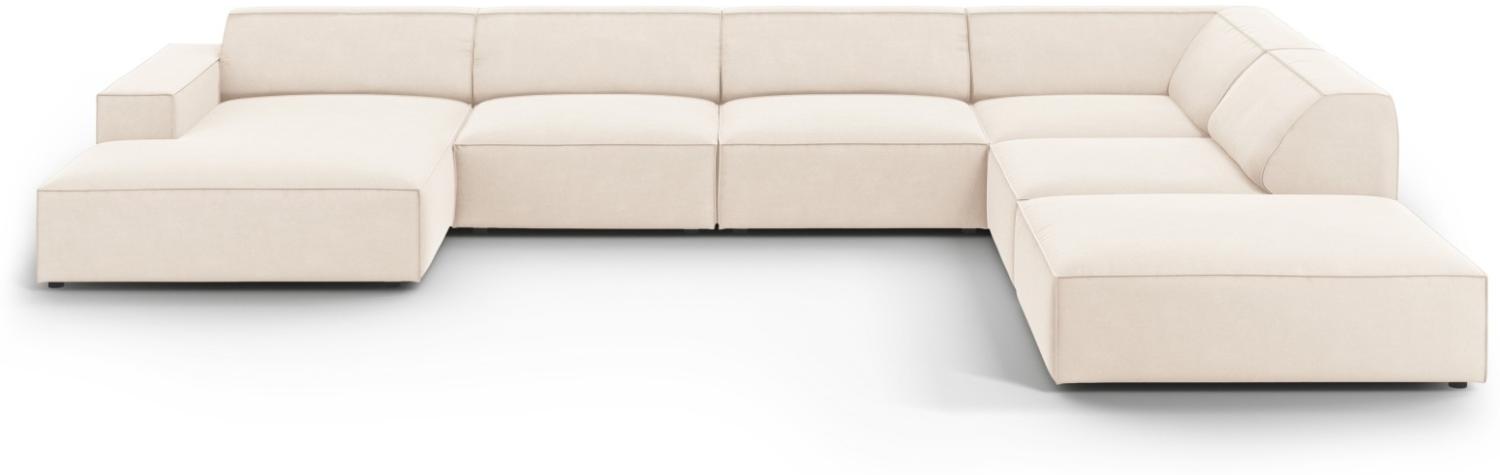 Micadoni 7-Sitzer Samtstoff Panorama Ecke rechts Sofa Jodie | Bezug Light Beige | Beinfarbe Black Plastic Bild 1