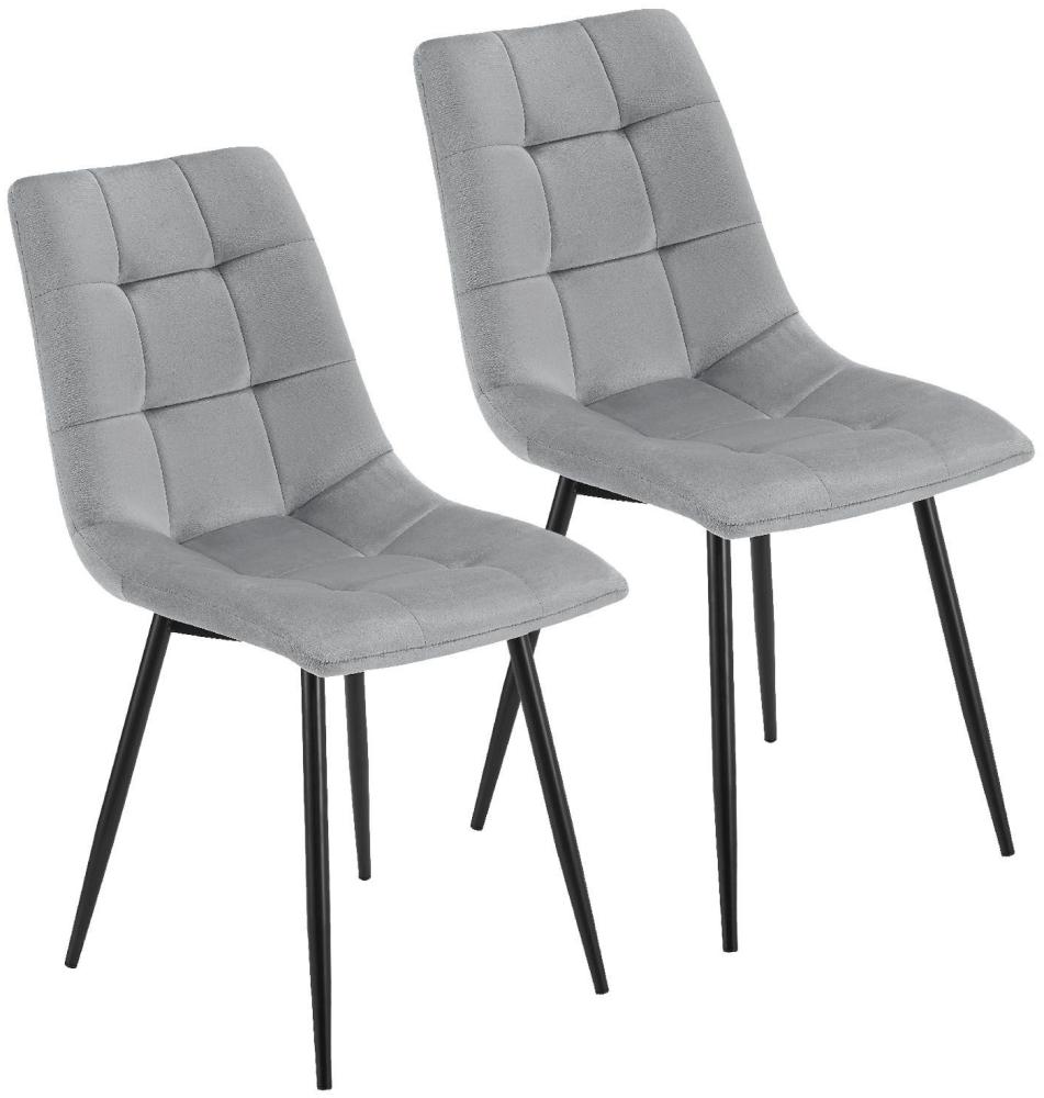Juskys Esszimmerstühle Blanca 2er Set - Samt Stühle gepolstert - Stuhl für Esszimmer, Küche & Wohnzimmer - modern, belastbar bis 120 kg Hellgrau Bild 1