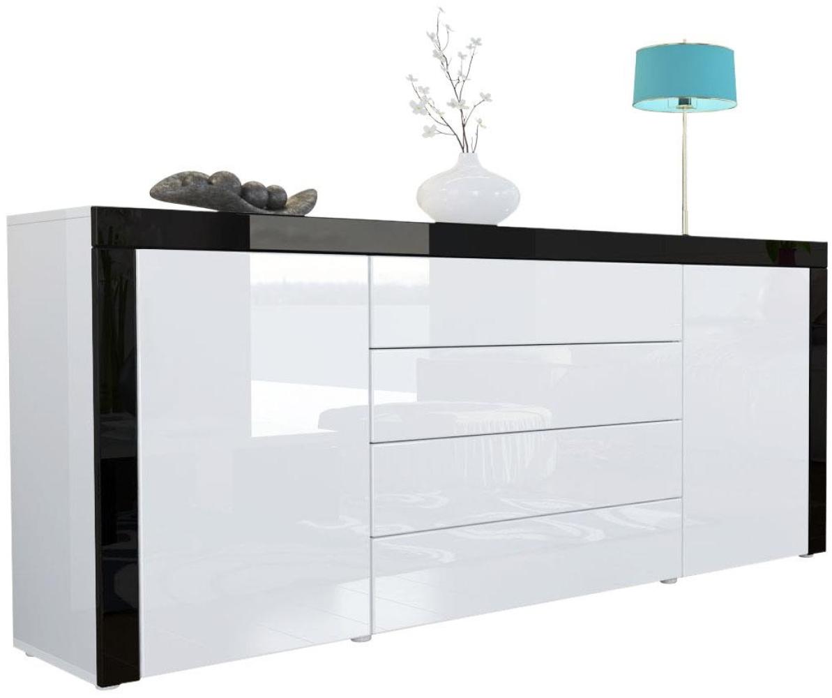 Sideboard Kommode La Paz, Korpus in Weiß Hochglanz / Front in Weiß Hochglanz mit Rahmen in Schwarz Hochglanz Bild 1