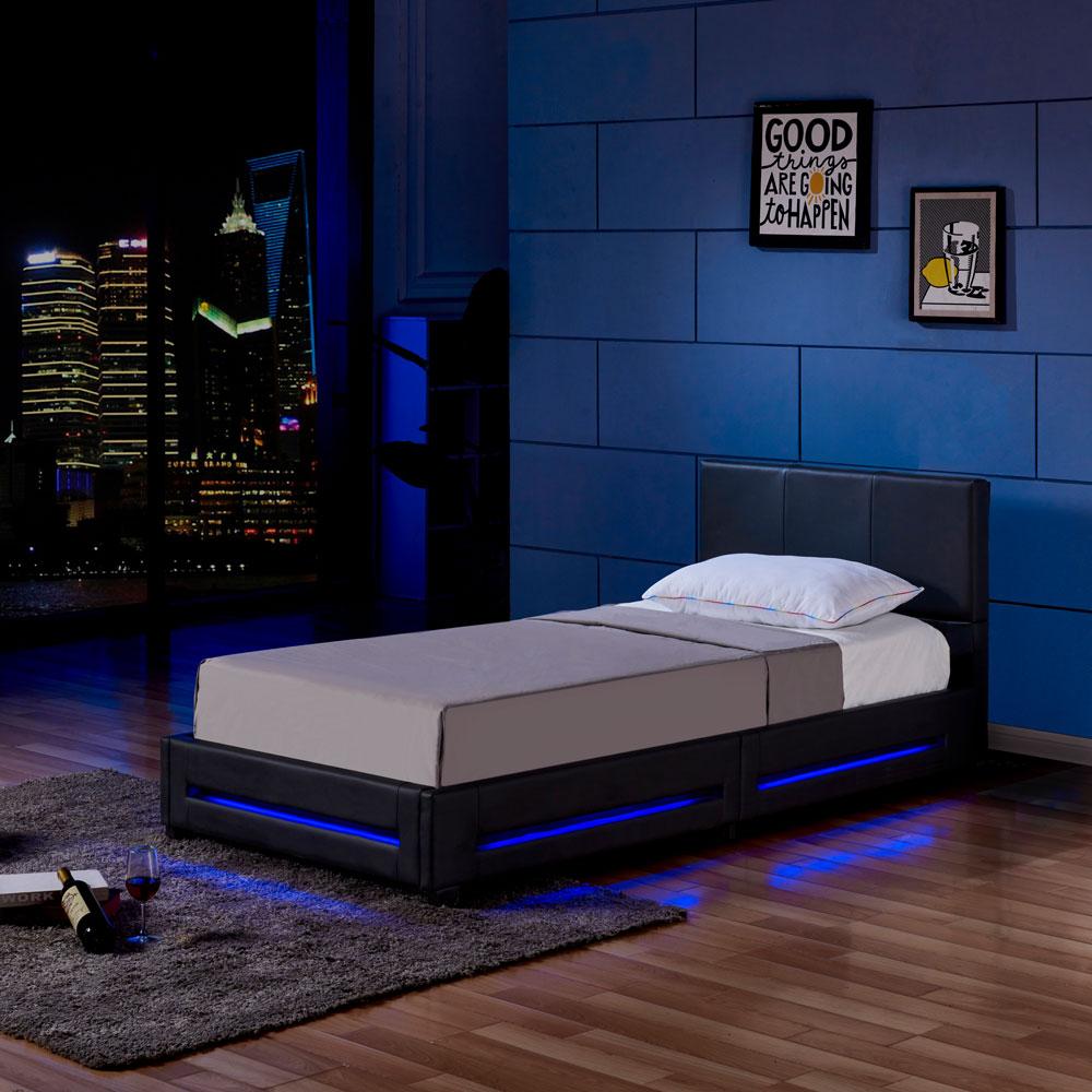 Home Deluxe Polsterbett mit LED-Beleuchtung 'ASTEROID' Schwarz 90 x 200 cm, ohne Matratze Bild 1