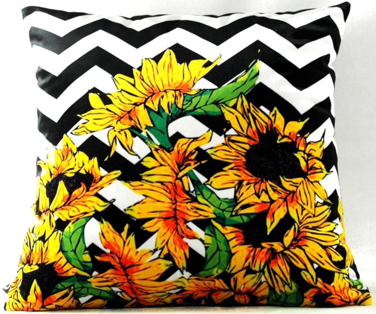 Casa Padrino Luxus Deko Kissen Virginia Sunflowers Schwarz / Weiß / Mehrfarbig 45 x 45 cm - Feinster Samtstoff - Wohnzimmer Kissen Bild 1