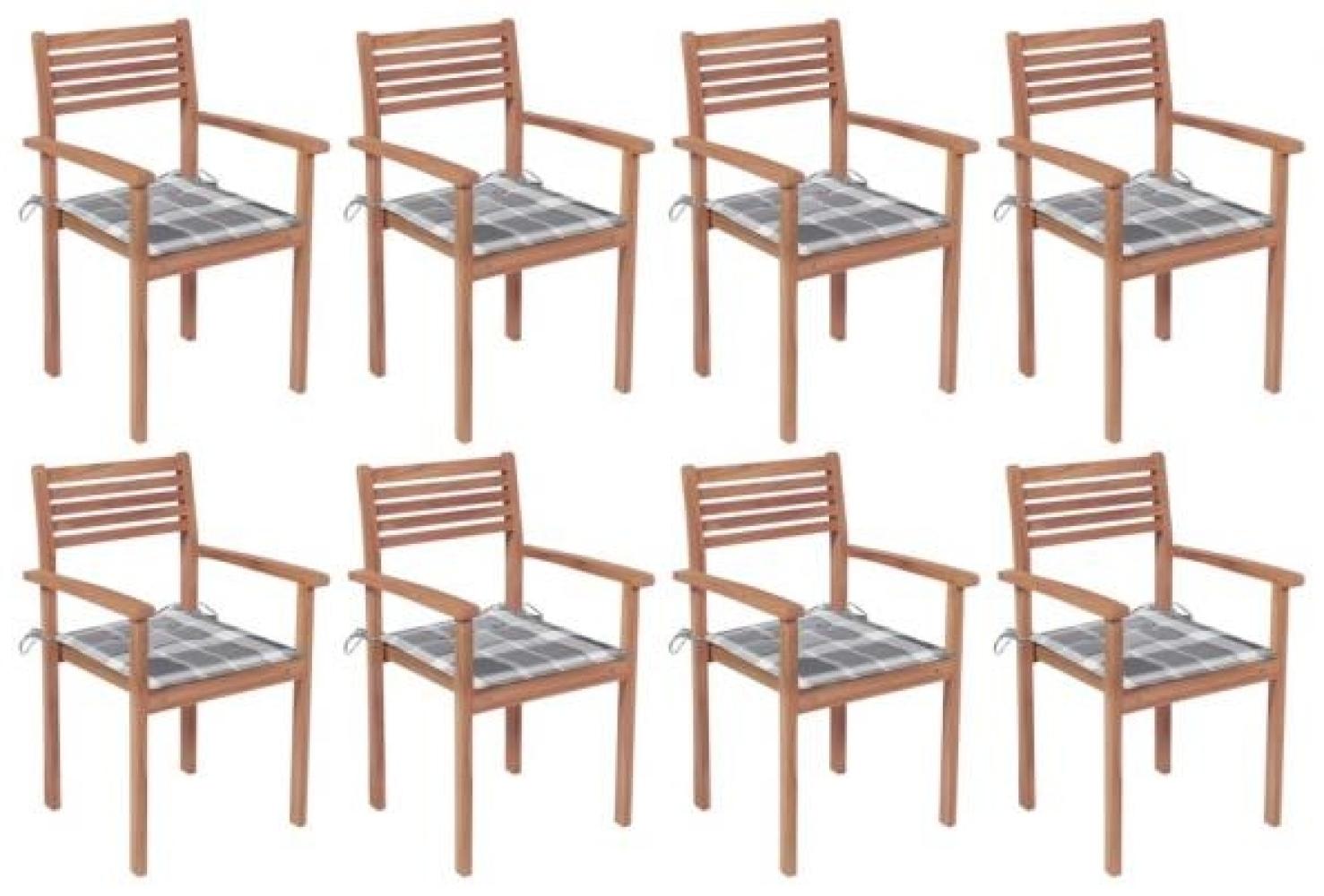 Stapelbare Gartenstühle mit Kissen 8 Stk. Massivholz Teak Bild 1