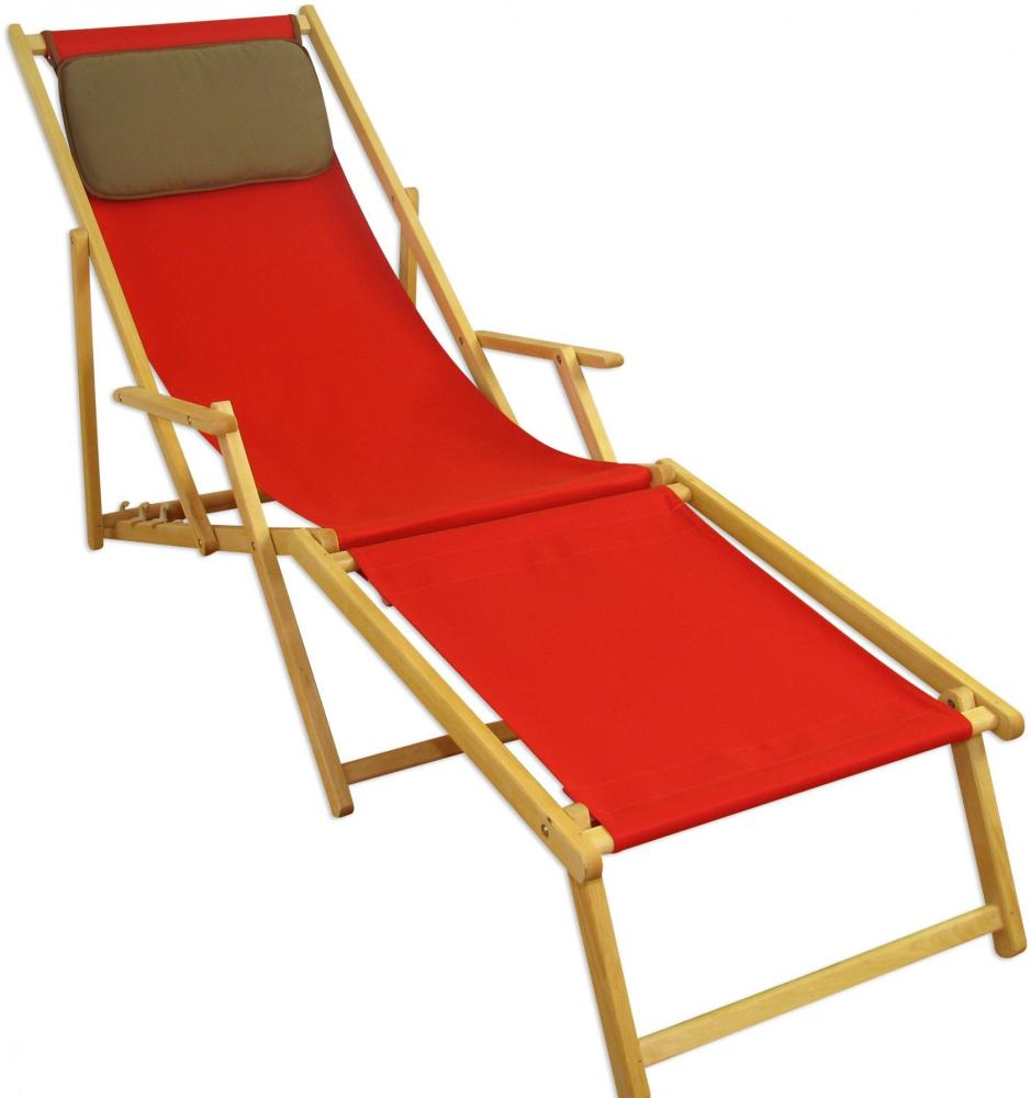 Liegestuhl rot Fußablage Kissen Deckchair klappbar Sonnenliege Holz Gartenliege 10-308 N F KD Bild 1