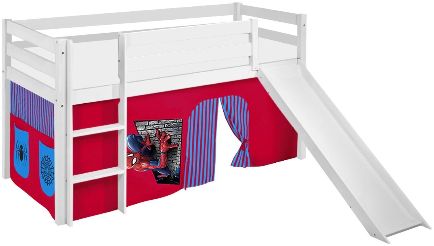 Lilokids 'Jelle' Spielbett 90 x 200 cm, Spiderman, Kiefer massiv, mit Rutsche und Vorhang Bild 1