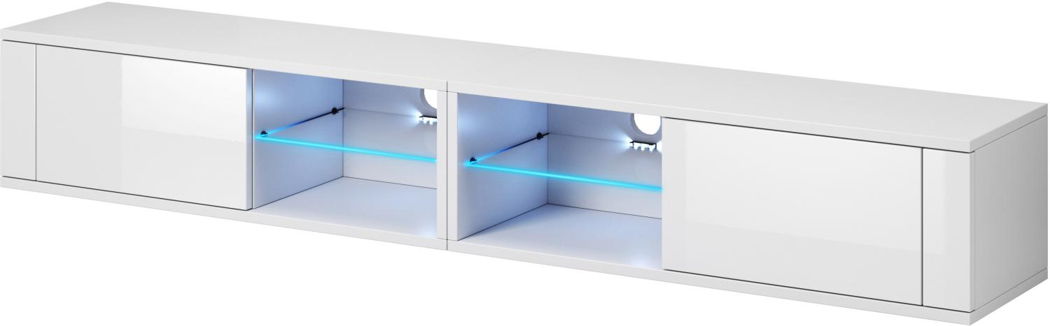 Domando Lowboard Arsizio M2 Modern für Wohnzimmer Breite 100cm, Hochglanzfront, LED Beleuchtung in blau, Weiß Matt und Weiß Hochglanz Bild 1