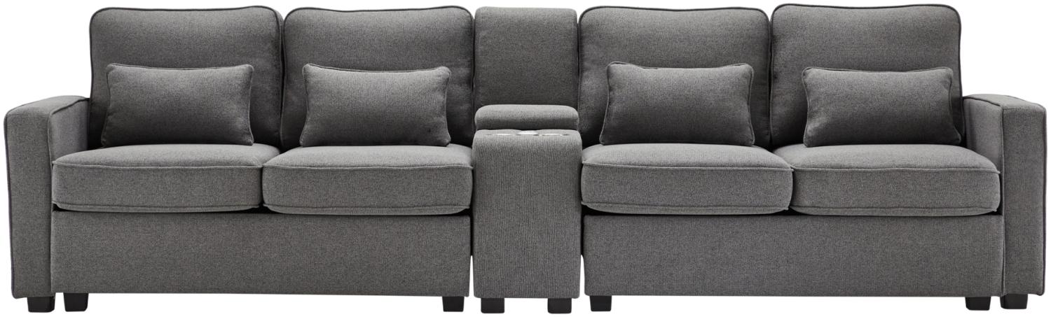 Merax Modernes 4-Sitzer-Extra großes Sofa aus Leinenstoff, Viersitzer-Sofa mit Armlehnentaschen und 4 Kissen, Sofa im einfachen Stil, geeignet für Wohnzimmer, Wohnung, Büro, 3 Farboptionen für Sofas Dunkelgrau Bild 1