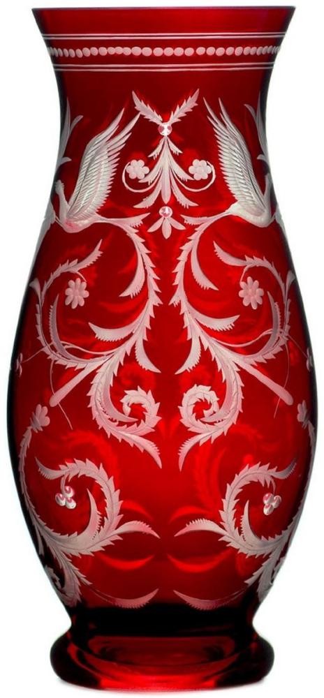 Casa Padrino Luxus Deko Glas Vase Rot / Silber Ø 14 x H. 30 cm - Handgefertigte und handgravierte Blumenvase - Hotel & Restaurant Accessoires - Luxus Qualität Bild 1