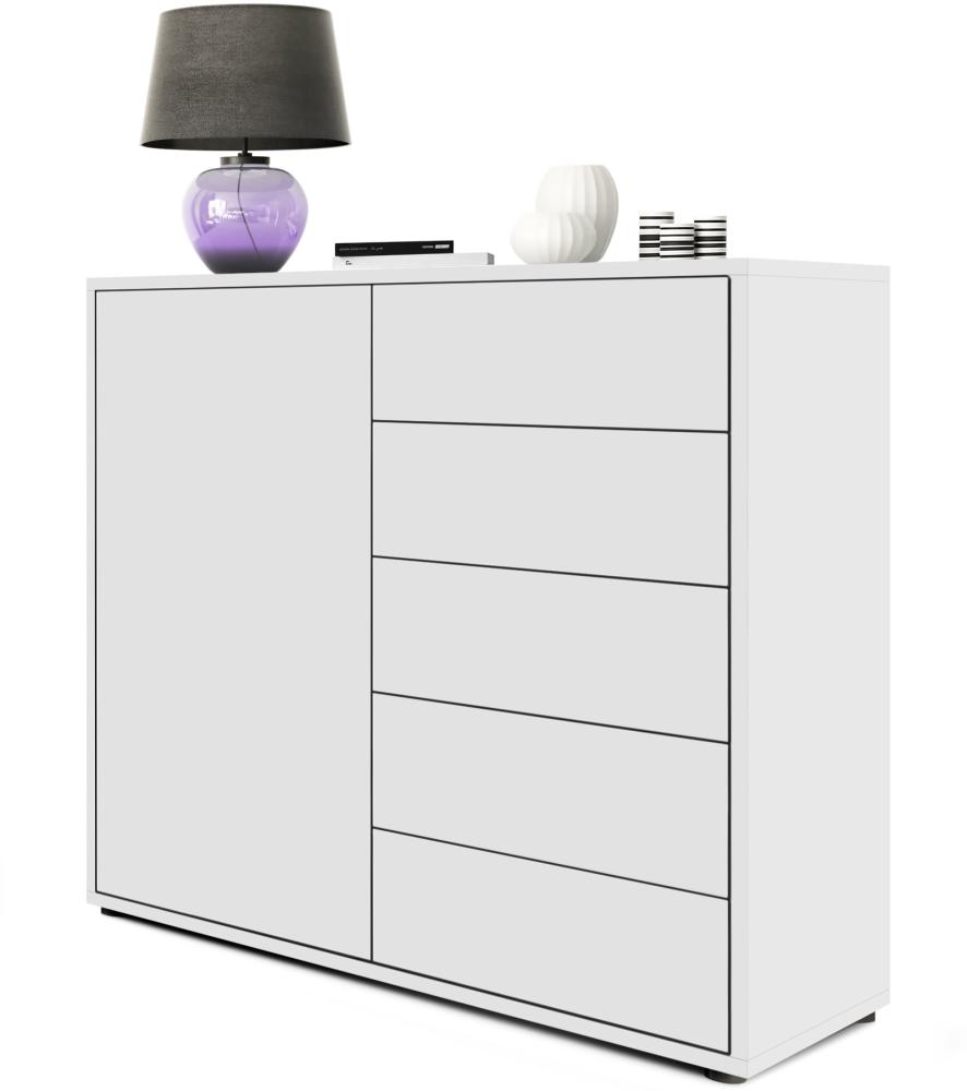 Vladon Sideboard Ben V2, Kommode mit 1 Tür und 5 Schubladen, Weiß matt/Weiß matt (79 x 74 x 36 cm) Bild 1