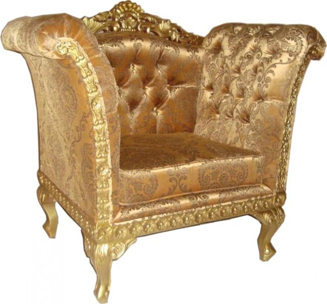 Casa Padrino Barock Lounge Sessel Gold Muster / Gold Möbel Antik Stil - Wohnzimmer Club Möbel Sessel Bild 1