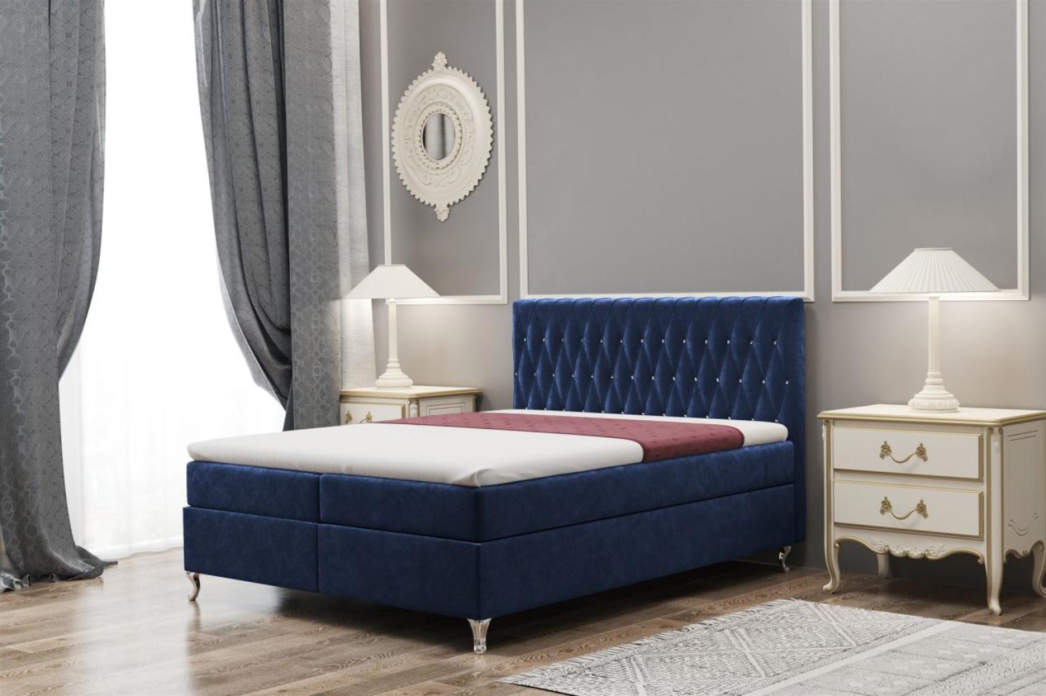 Boxspringbett Schlafzimmerbett ESME 140x220cm in Stoff Riviera Blau Bild 1