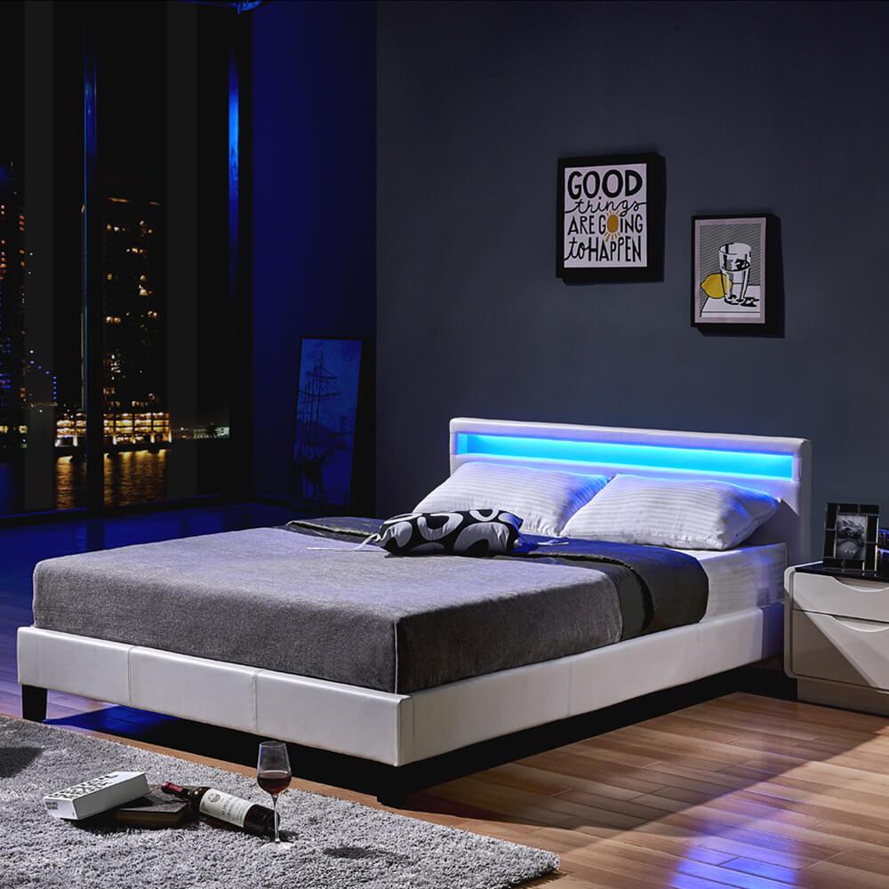 HOME DELUXE LED Bett ASTRO mit Matratze - Farbe: weiß, Größe: 90 x 200 cm, Ausführung: mit Matratze Bild 1