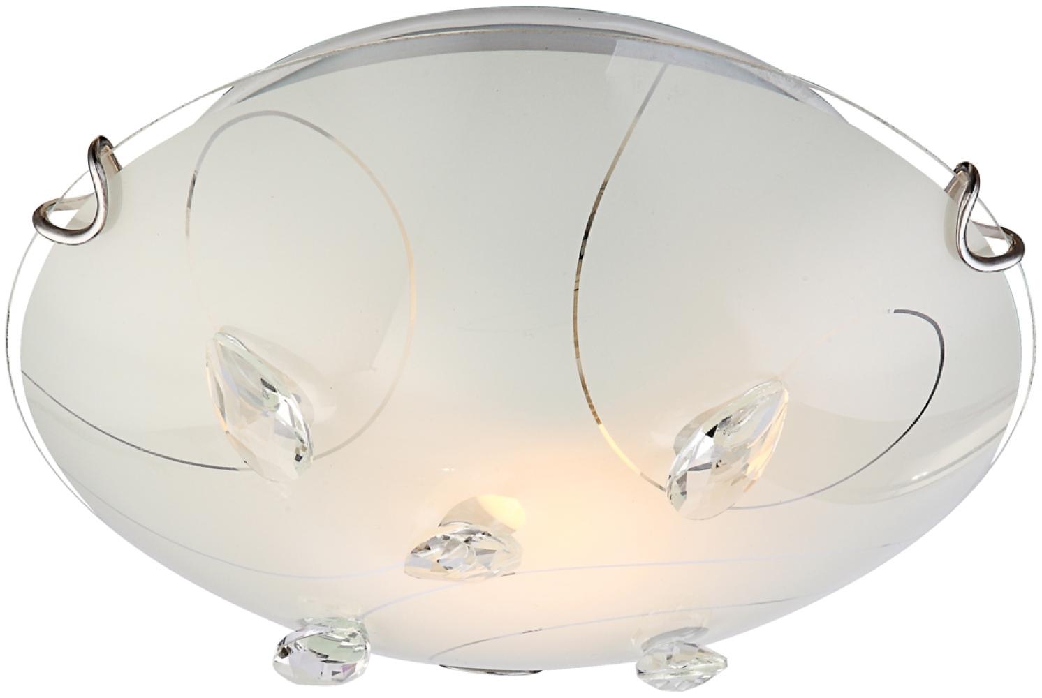 Runde LED Deckenlampe mit gemustertem Glasschirm & Deko Kristallen, Ø25cm Bild 1
