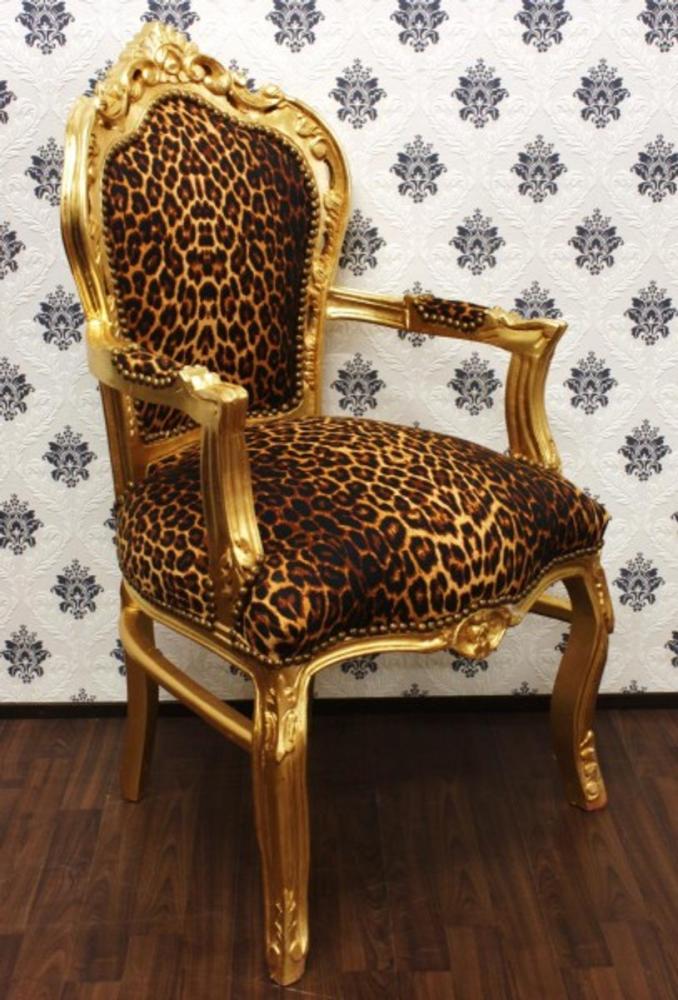Casa Padrino Barock Esszimmer Stuhl Leopard / Gold mit Armlehnen Bild 1
