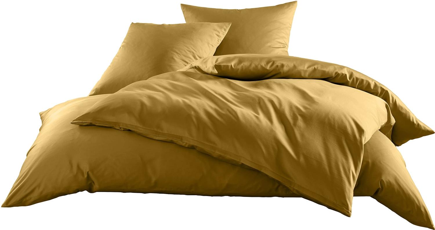 Mako-Satin Baumwollsatin Bettwäsche Uni einfarbig zum Kombinieren (Bettbezug 240 cm x 220 cm, Gold) viele Farben & Größen Bild 1