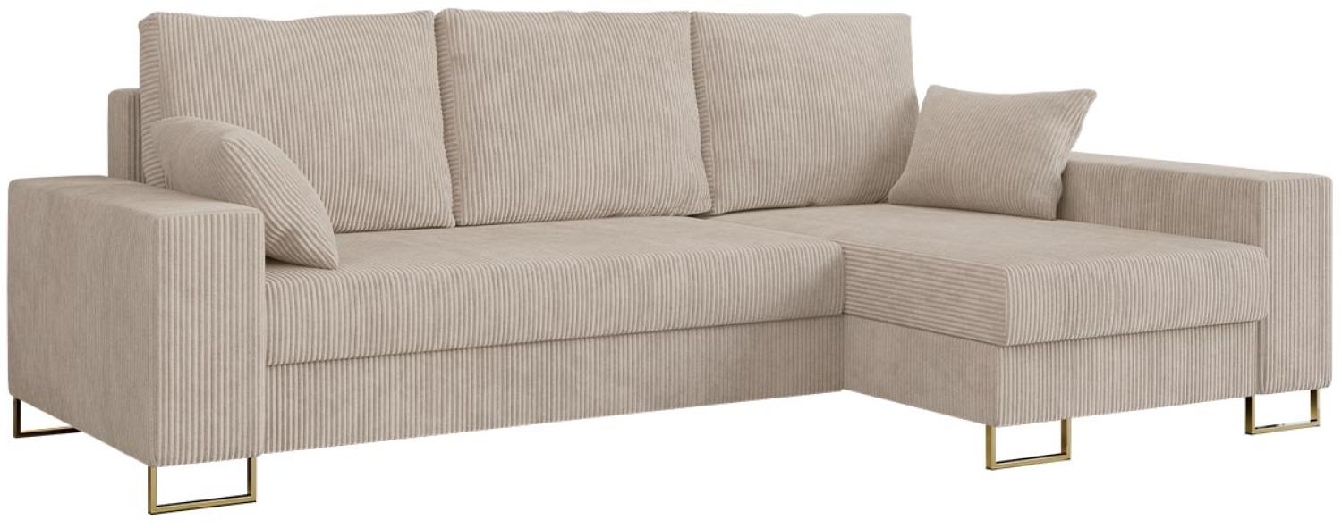 Ecksofa, Bettsofa, L-Form Couch mit Bettkasten - DORIAN-L - Beige Cord Bild 1