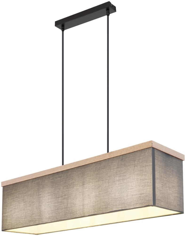 LED Pendelleuchte mit Stoff Lampenschirm und Holzoptik, 80cm breit Bild 1
