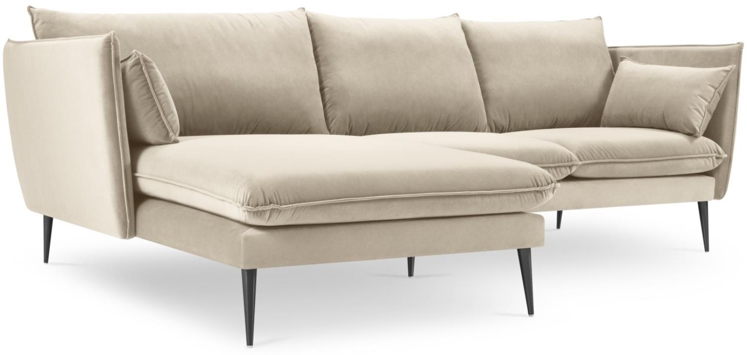 Micadoni 4-Sitzer Samtstoff Ecke links Sofa Agate | Bezug Light Beige | Beinfarbe Black Metal Bild 1