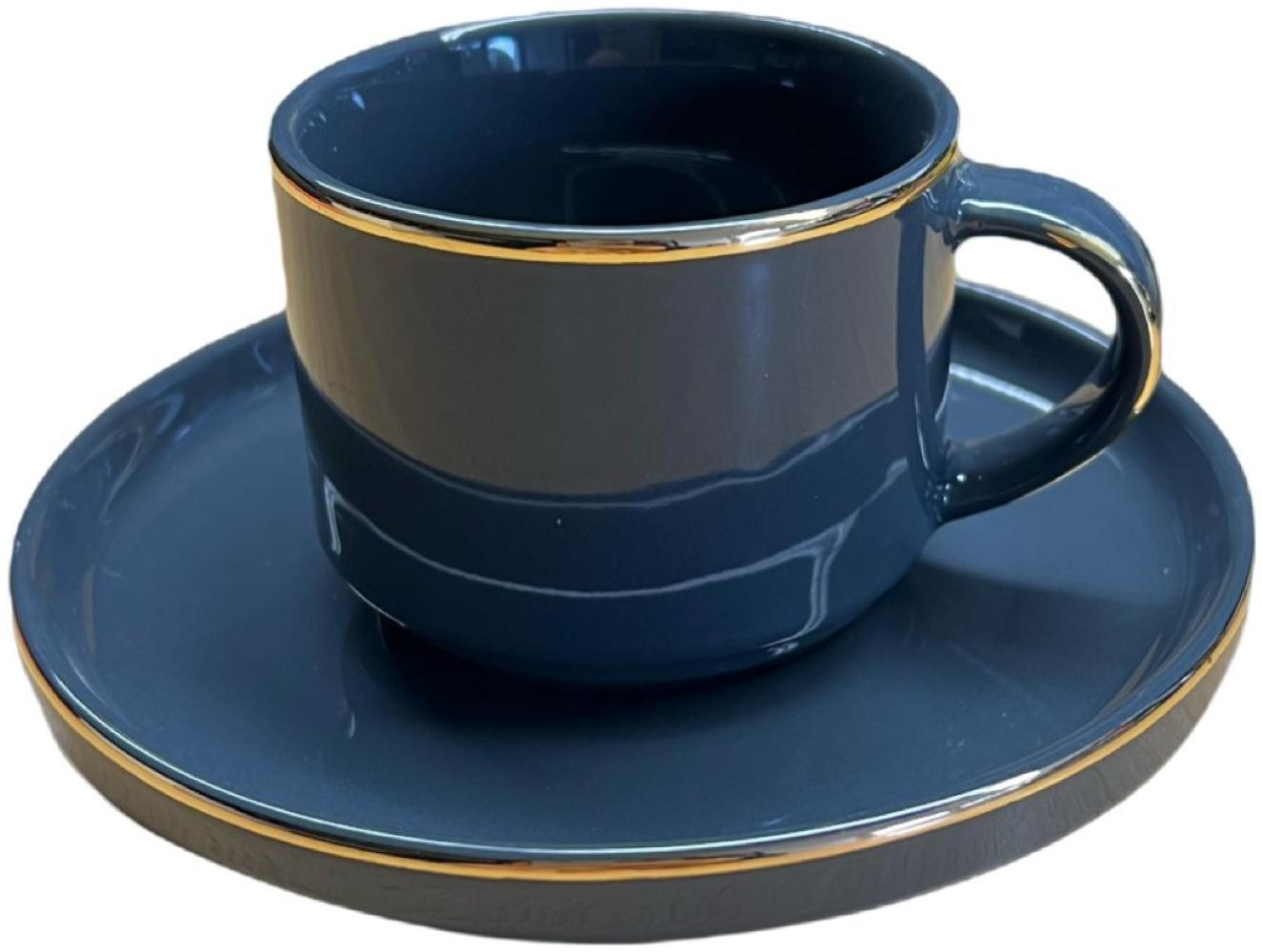 12-Teiliges Espresso Mokka Kaffeeset aus Porzellan mit Untertassen Kaffeebecher Tasse Grau mit Gold Umrandung Kaffeetasse Bild 1