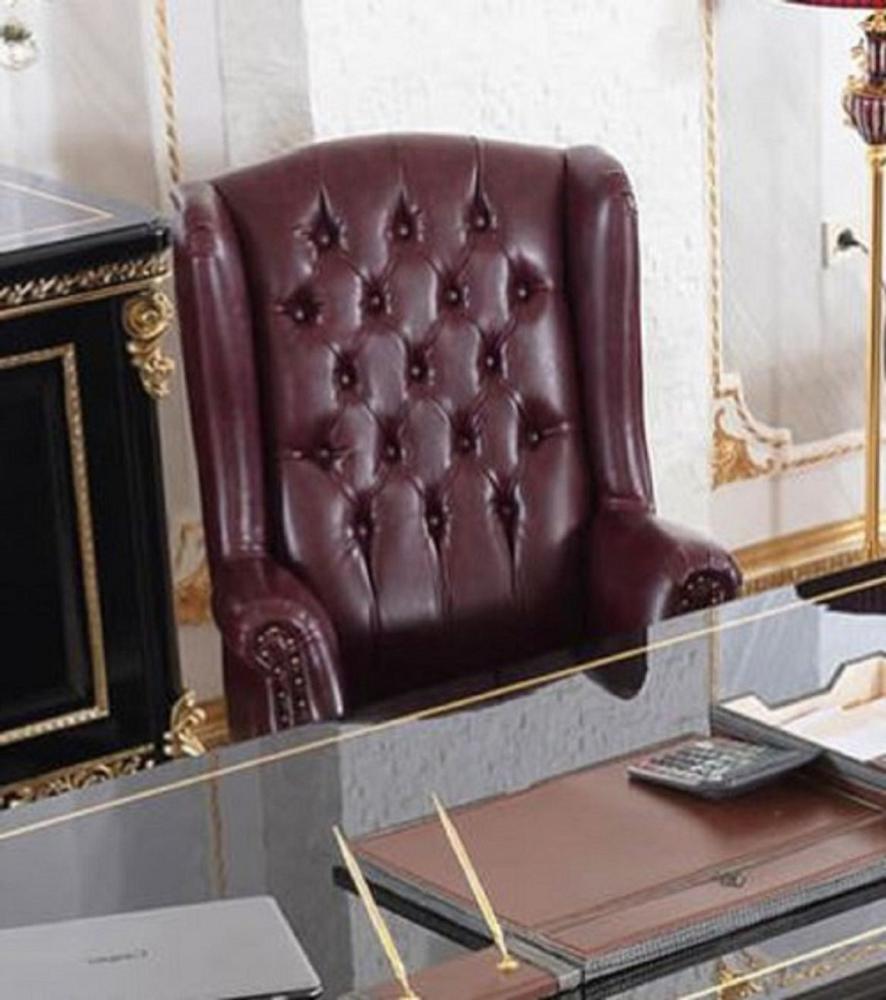 Casa Padrino Luxus Barock Leder Bürostuhl Bordeauxrot / Schwarz / Gold - Höhenverstellbarer Echttleder Schreibtischstuhl - Luxus Büro Möbel im Barockstil - Barock Möbel - Barock Einrichtung Bild 1