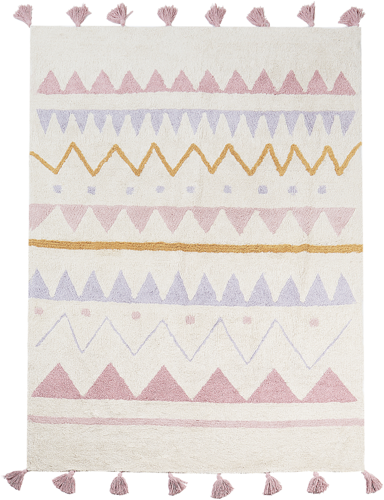 Kinderteppich Baumwolle beige rosa 140 x 200 cm geometrisches Muster Kurzflor ZAYSAN Bild 1