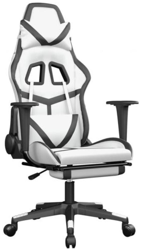 Gaming-Stuhl mit Massage & Fußstütze Weiß & Schwarz Kunstleder Bild 1