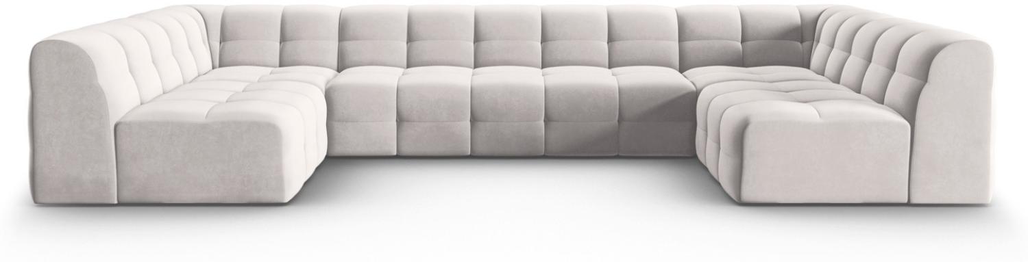 Micadoni 7-Sitzer Samtstoff Panorama Sofa Kendal | Bezug Light Grey | Beinfarbe Black Beech Wood Bild 1