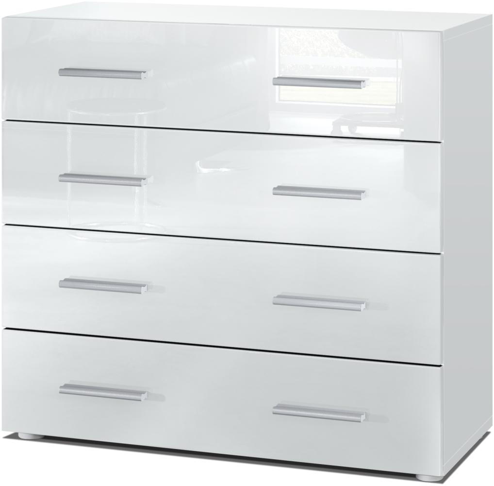 Vladon Sideboard Pavos, Kommode mit 4 Schubladen, Weiß matt/Weiß Hochglanz (76 x 72 x 35 cm) Bild 1