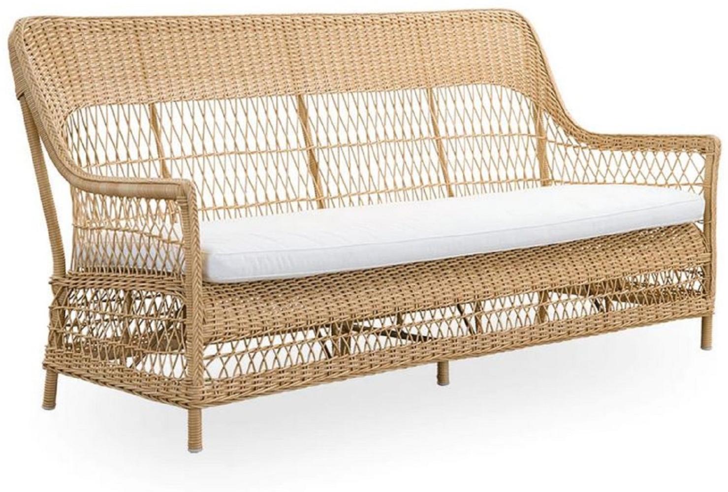 Casa Padrino Luxus Gartensofa mit Sitzkissen Naturfarben / Weiß 191 x 79 x H. 95 cm - Wetterbeständiges Garten & Terrassen Sofa - Garten & Terrassen Möbel - Luxus Qualität Bild 1