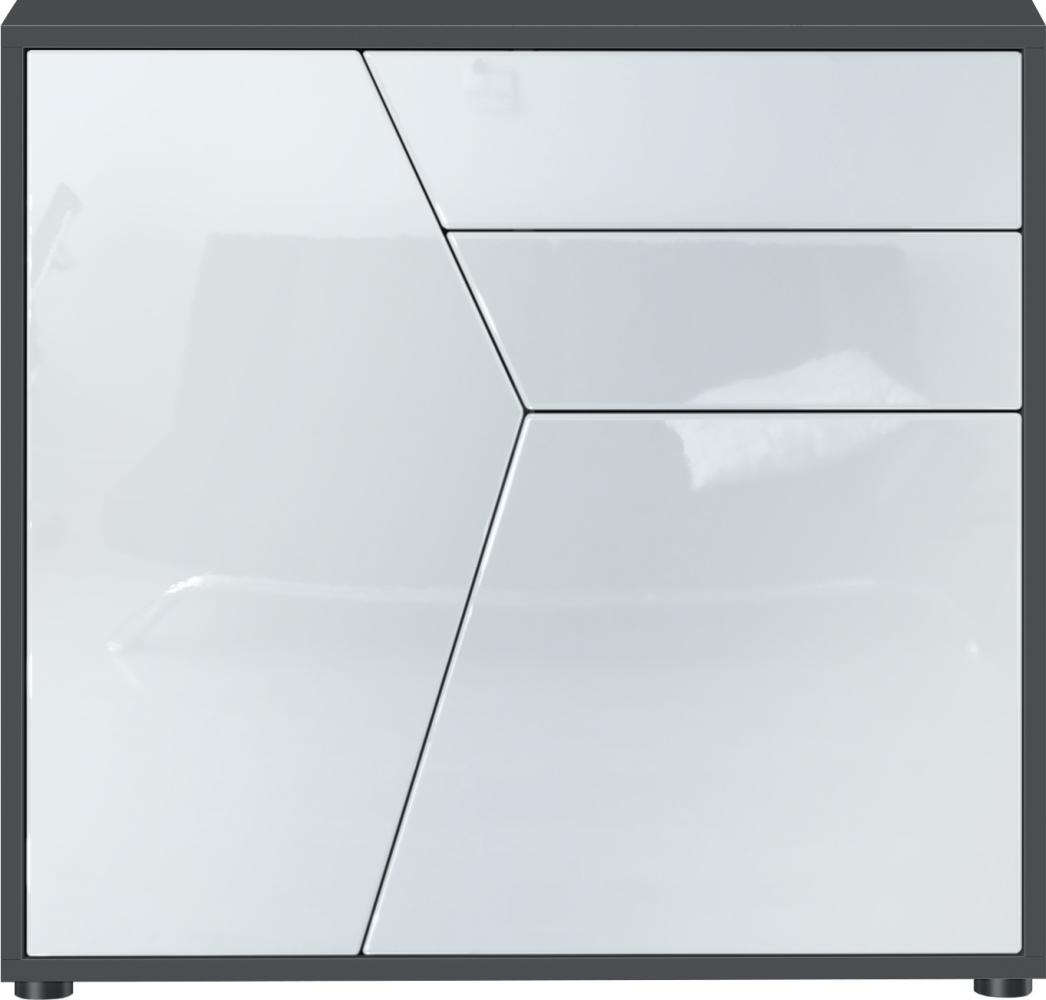 Vladon Sideboard Benny, Kommode mit 2 Türen und 2 Schubladen, Schwarz matt/Weiß Hochglanz (79 x 74 x 36 cm) Bild 1