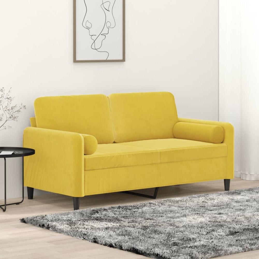 vidaXL 2-Sitzer-Sofa mit Zierkissen Gelb 140 cm Samt Bild 1