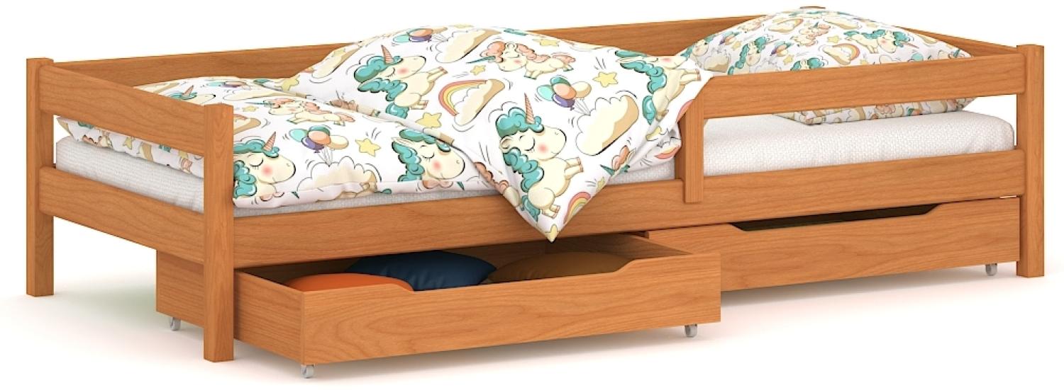 WNM Group Kinderbett für Mädchen und Jungen Felix - Jugenbett aus Massivholz - Bett mit 2 Schubladen und Lattenrost - Funktionsbett - Tic - 70 x 140 cm Bild 1