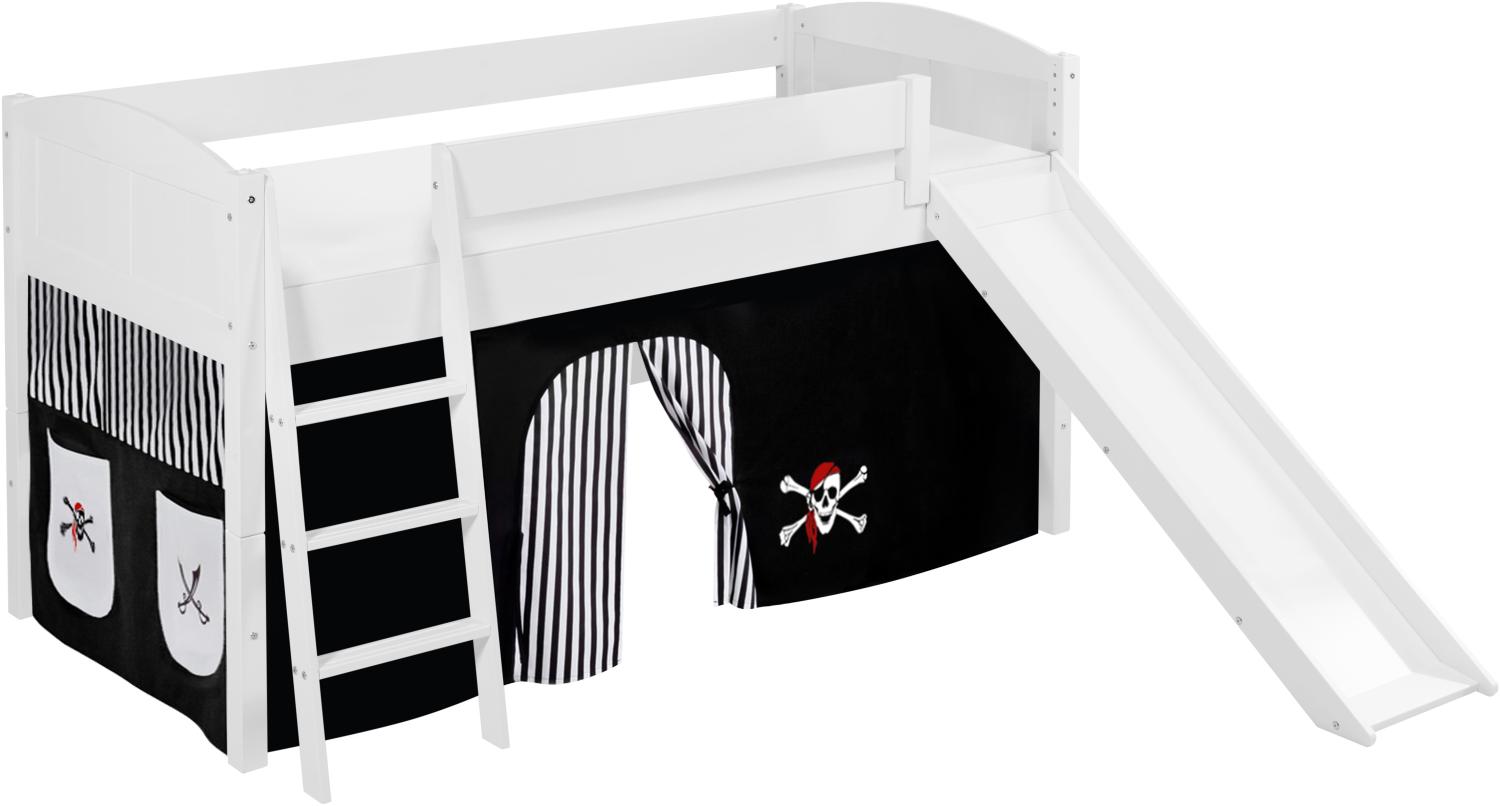 Lilokids 'Ida 4106' Spielbett 90 x 200 cm, Pirat Schwarz Weiß, Kiefer massiv, mit Rutsche und Vorhang Bild 1