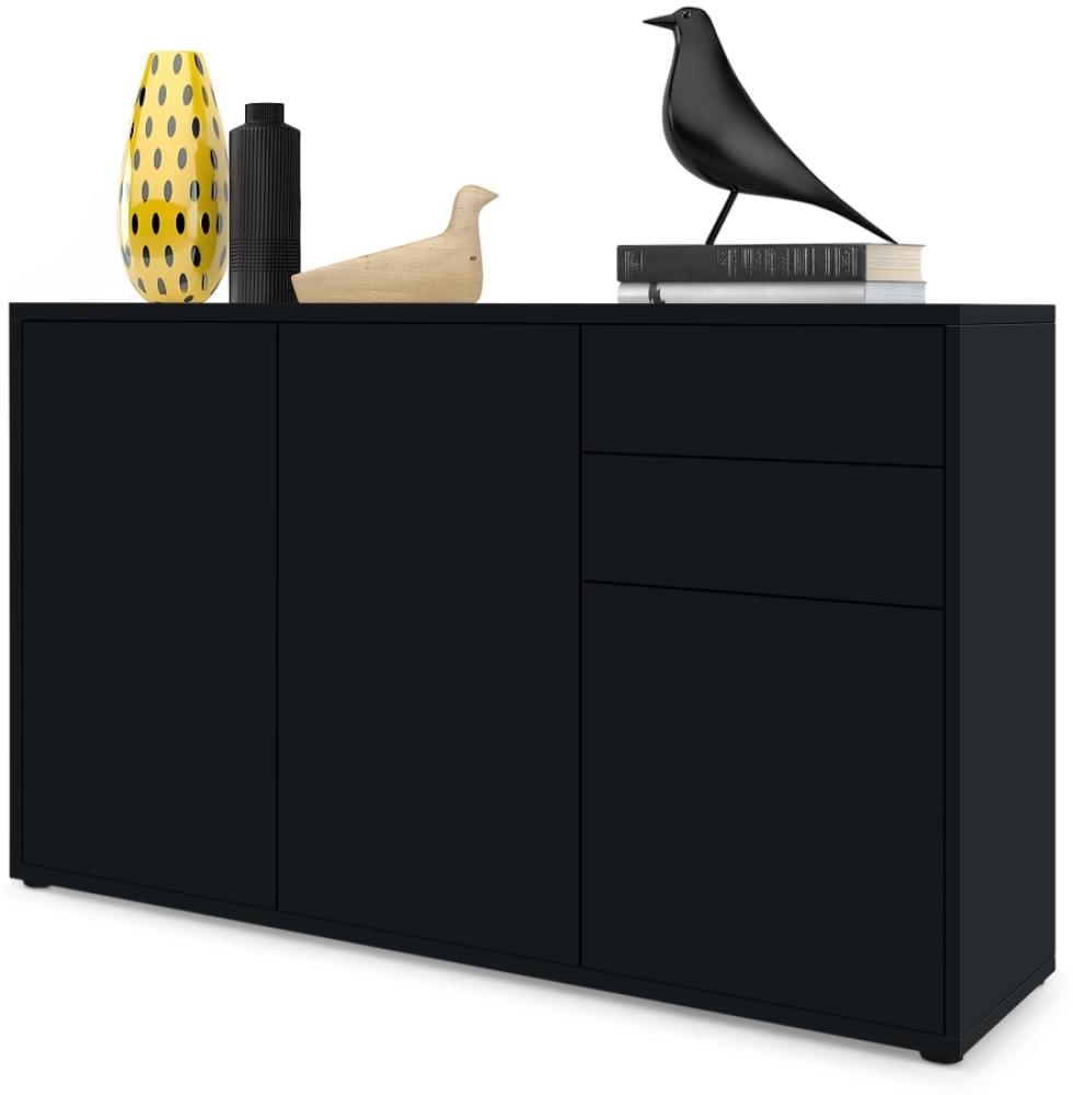 Vladon Sideboard Ben V3, Kommode mit 3 Türen und 2 Schubladen, Schwarz matt/Schwarz matt (117 x 74 x 36 cm) Bild 1