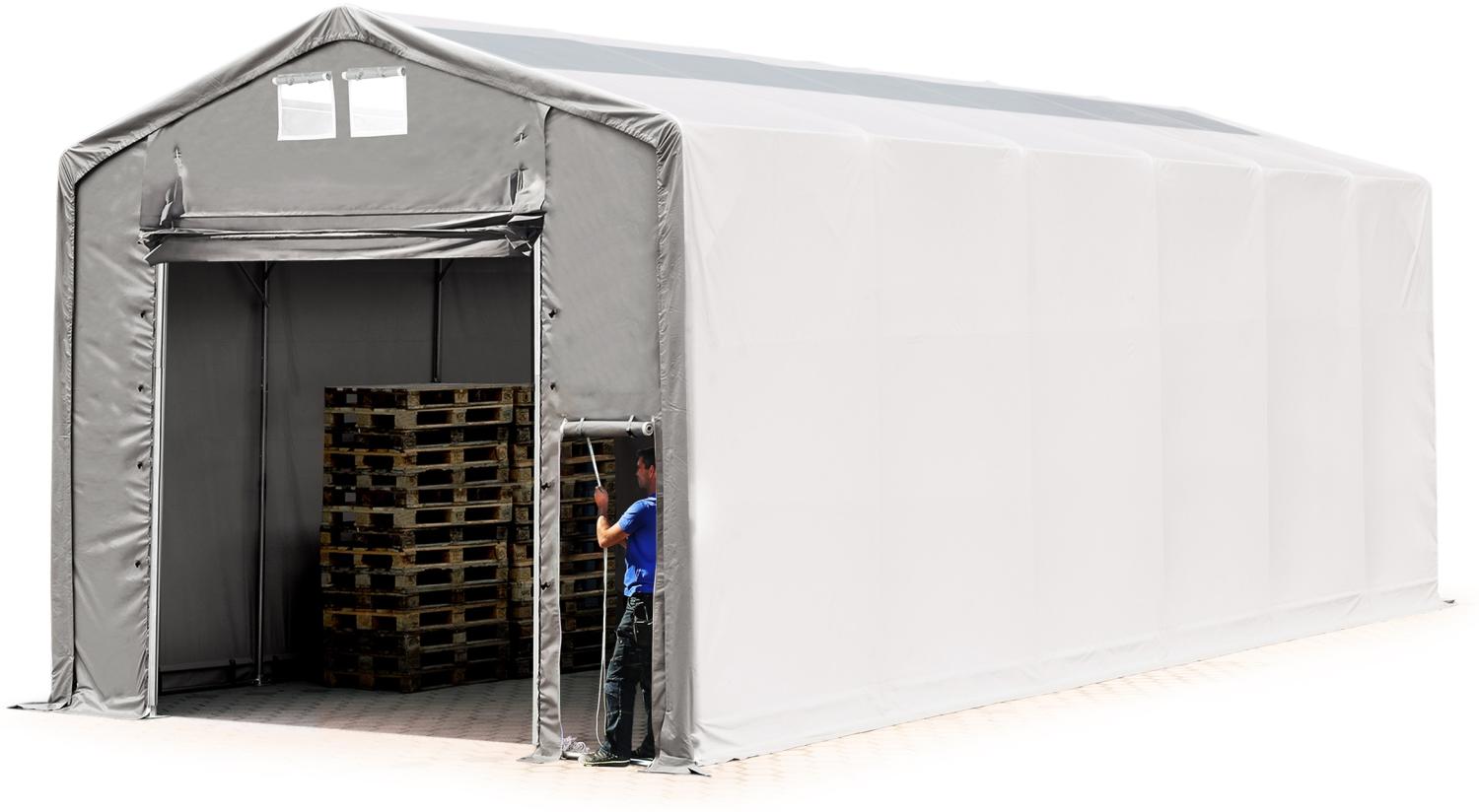 Zelthalle 6x12m Lagerzelt Industriezelt 3,6m Seitenhöhe PVC Plane 850 N mit Oberlicht grau 100% wasserdicht mit Hochziehtor Bild 1