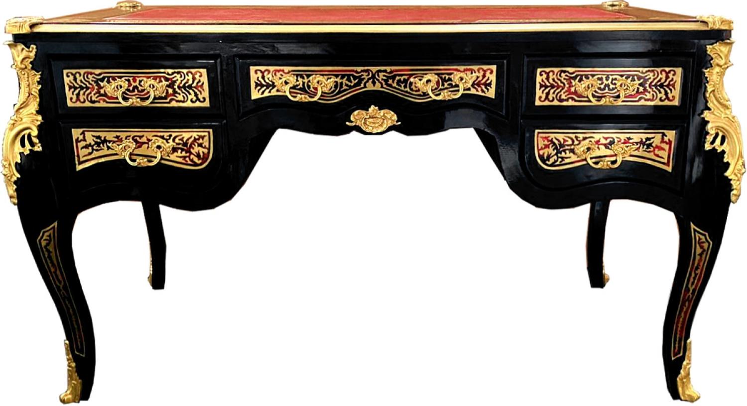 Casa Padrino Barock Boulle Sekretär im französischen Stil Schwarz / Gold 140 cm - Handgefertigter Antik Stil Schreibtisch - Barock Büro Möbel Bild 1
