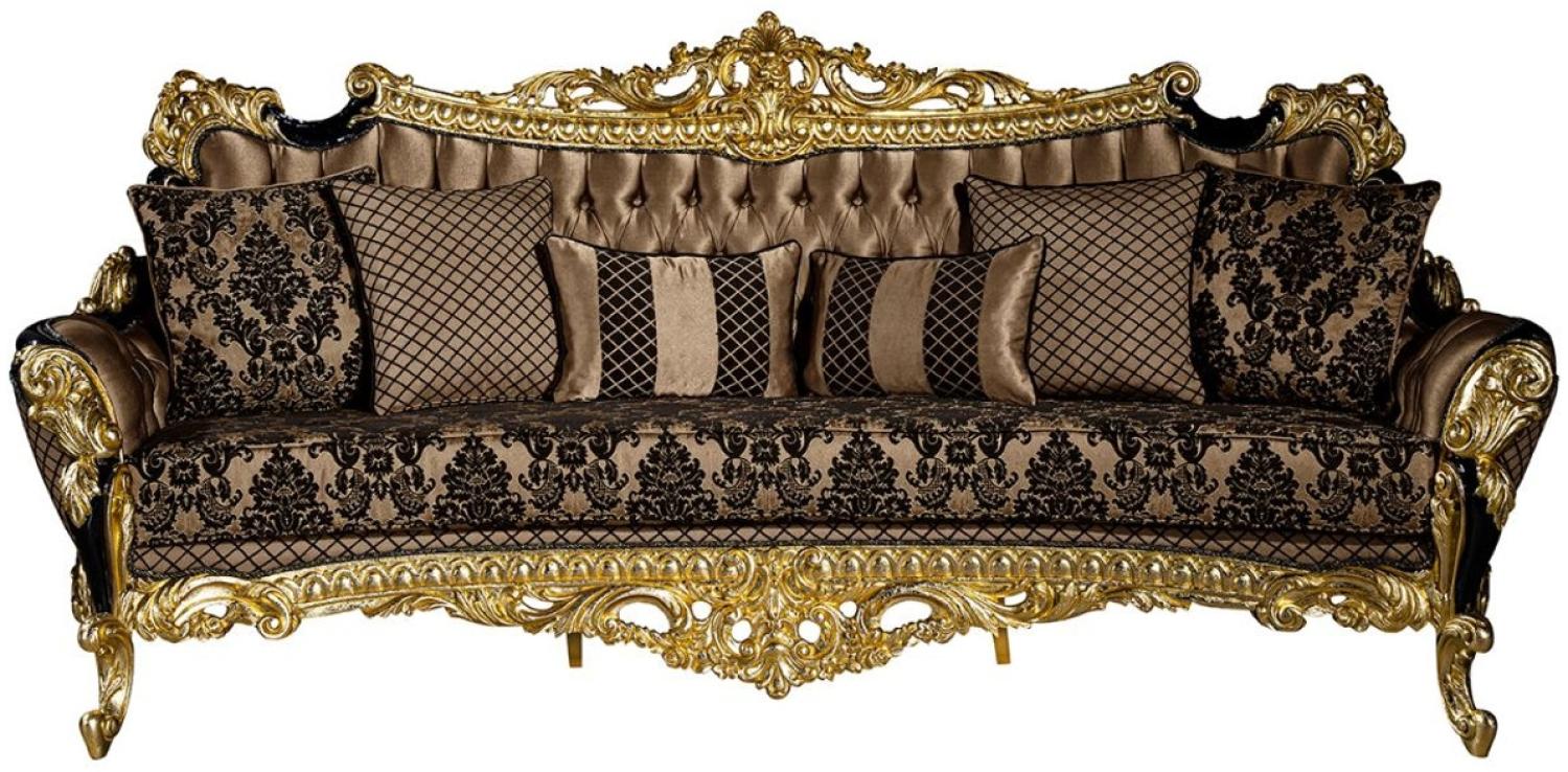 Casa Padrino Luxus Barock Sofa Braun / Schwarz / Gold 260 x 110 x H. 117 cm - Prunkvolles Wohnzimmer Sofa mit dekorativen Kissen Bild 1