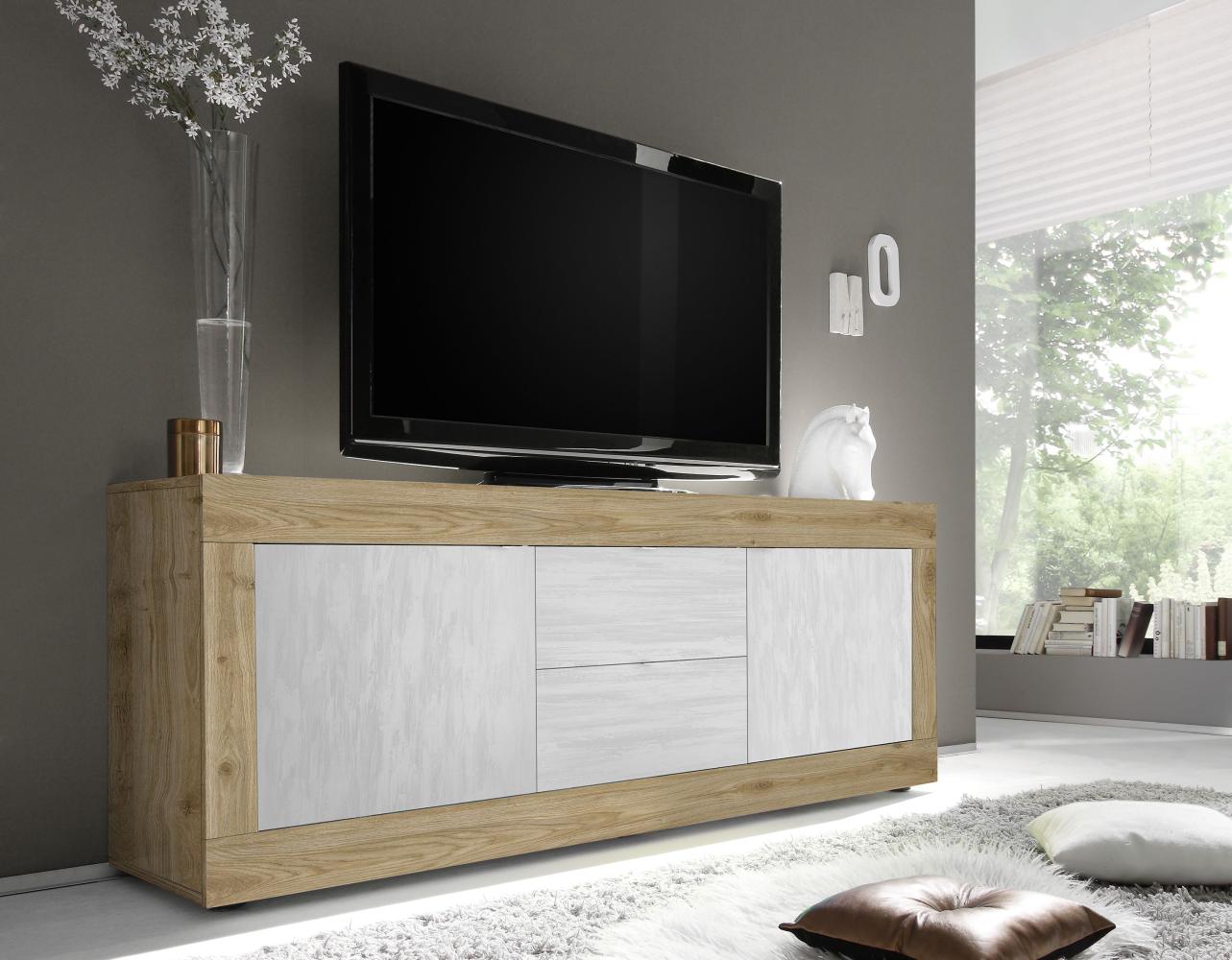 TV-Board >Belinda< in Eiche Cadiz / Weiss - 210x66x43cm (BxHxT) Bild 1