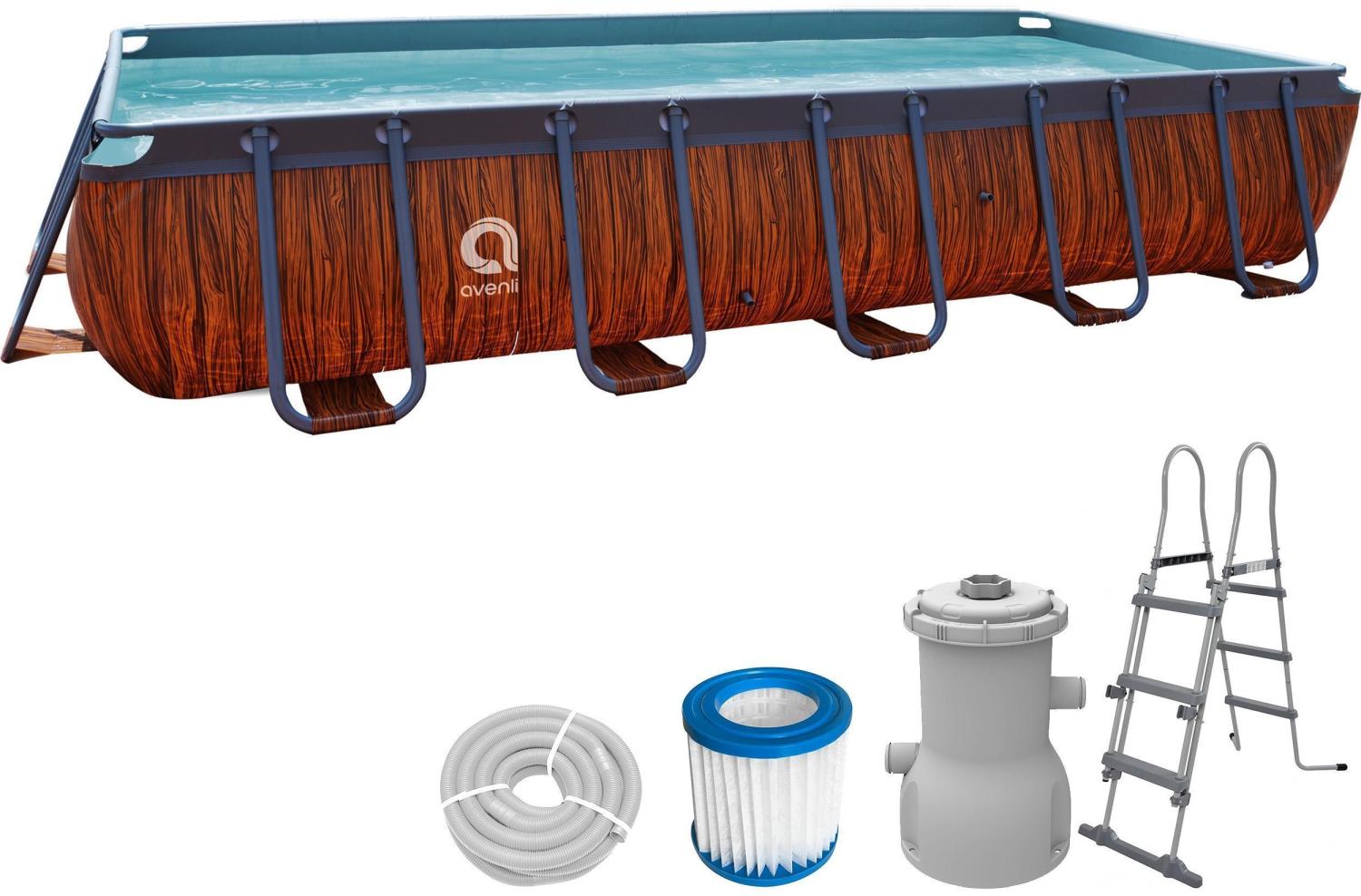 Avenli 'Frame Plus' Rectangular Pool Set mit Pumpe, Holzoptik braun, 540x250x100cm Bild 1