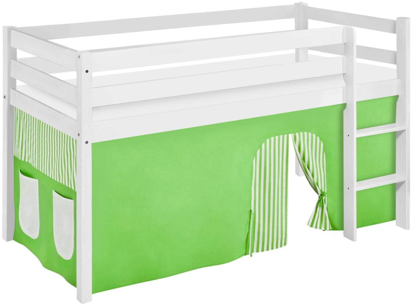 Lilokids 'Jelle' Spielbett 90 x 200 cm, Grün Beige, Kiefer massiv, mit Vorhang Bild 1