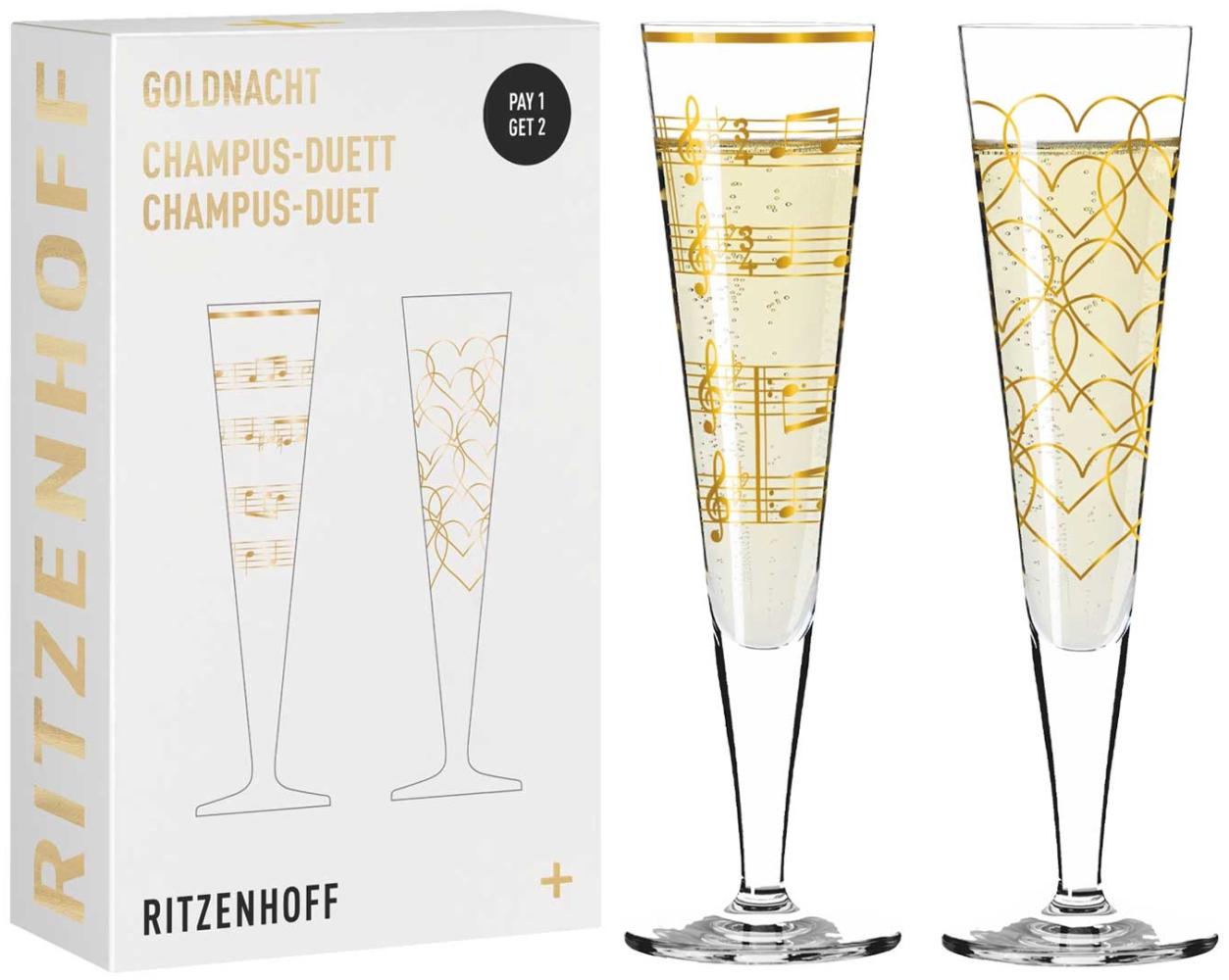 Ritzenhoff Goldnacht Champagnergläser 205 ml 2er Set Herzen & Musik Bild 1