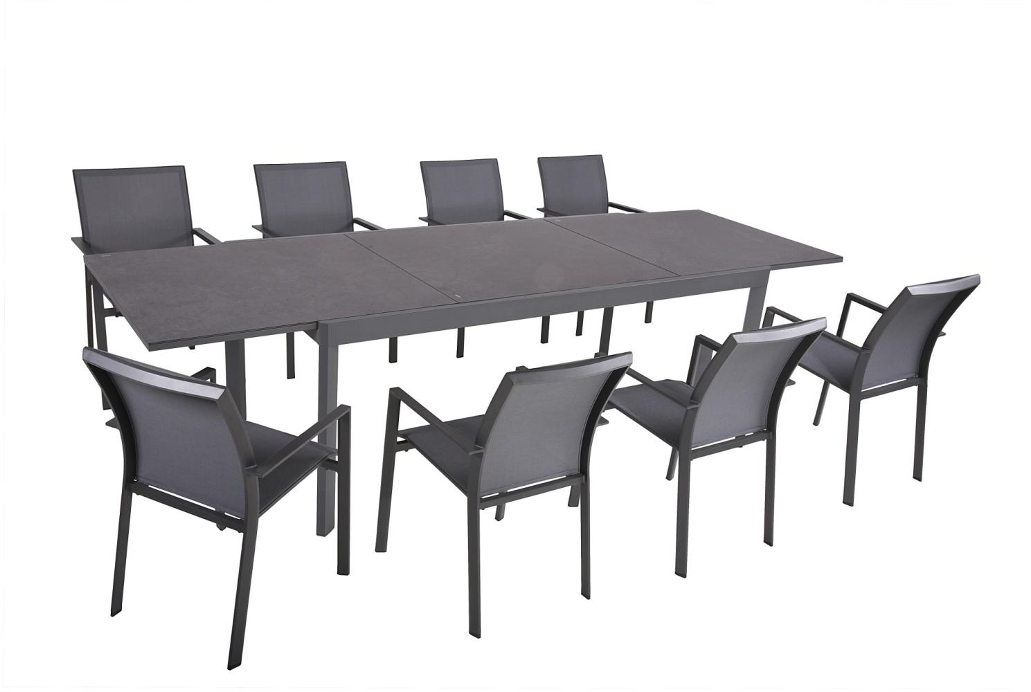 9-tlg Alu Tischgruppe NEREA Set Garten Sitzgruppe Outdoor Grau Metall Kunststoff Bild 1
