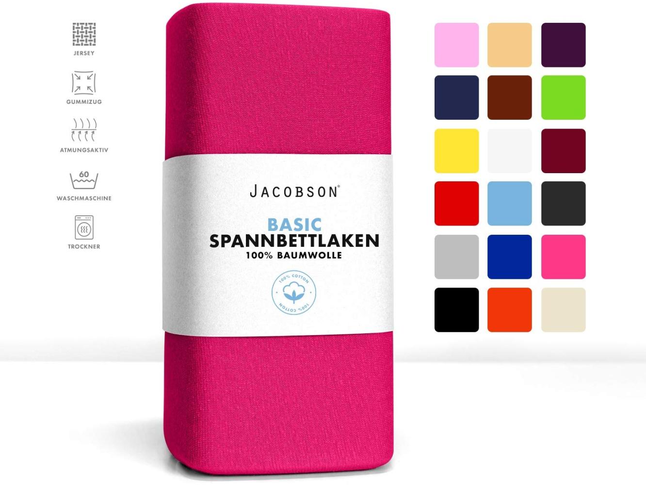 JACOBSON Jersey Spannbettlaken Spannbetttuch Baumwolle Bettlaken (Topper 140-160x200 cm, Pink) Bild 1