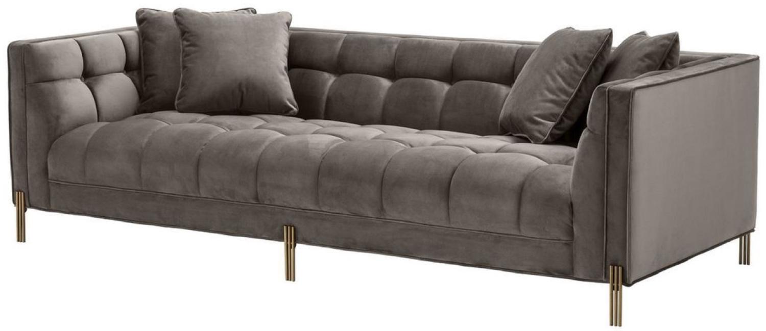 Casa Padrino Luxus Samt Sofa mit 4 Kissen Grau / Messingfarben 231 x 95 x H. 68 cm Bild 1