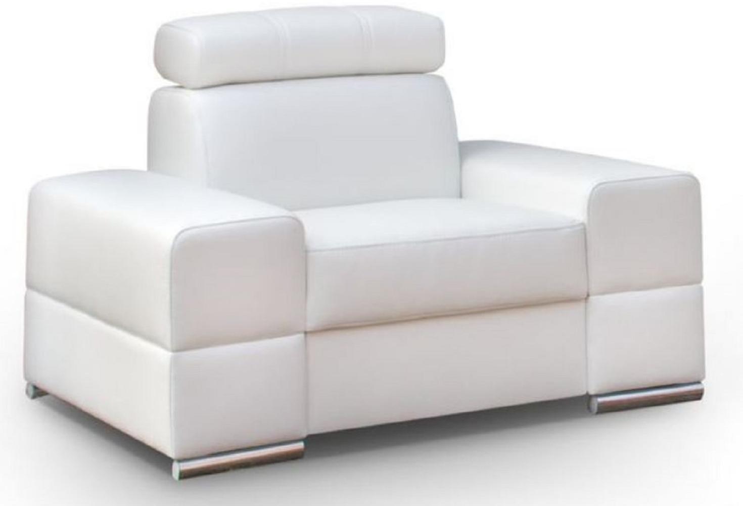 Casa Padrino Wohnzimmer Sessel Weiß / Silber 114 x 97 x H. 78-95 cm - Moderner Sessel mit verstellbarer Kopfstütze - Moderne Wohnzimmer Möbel Bild 1