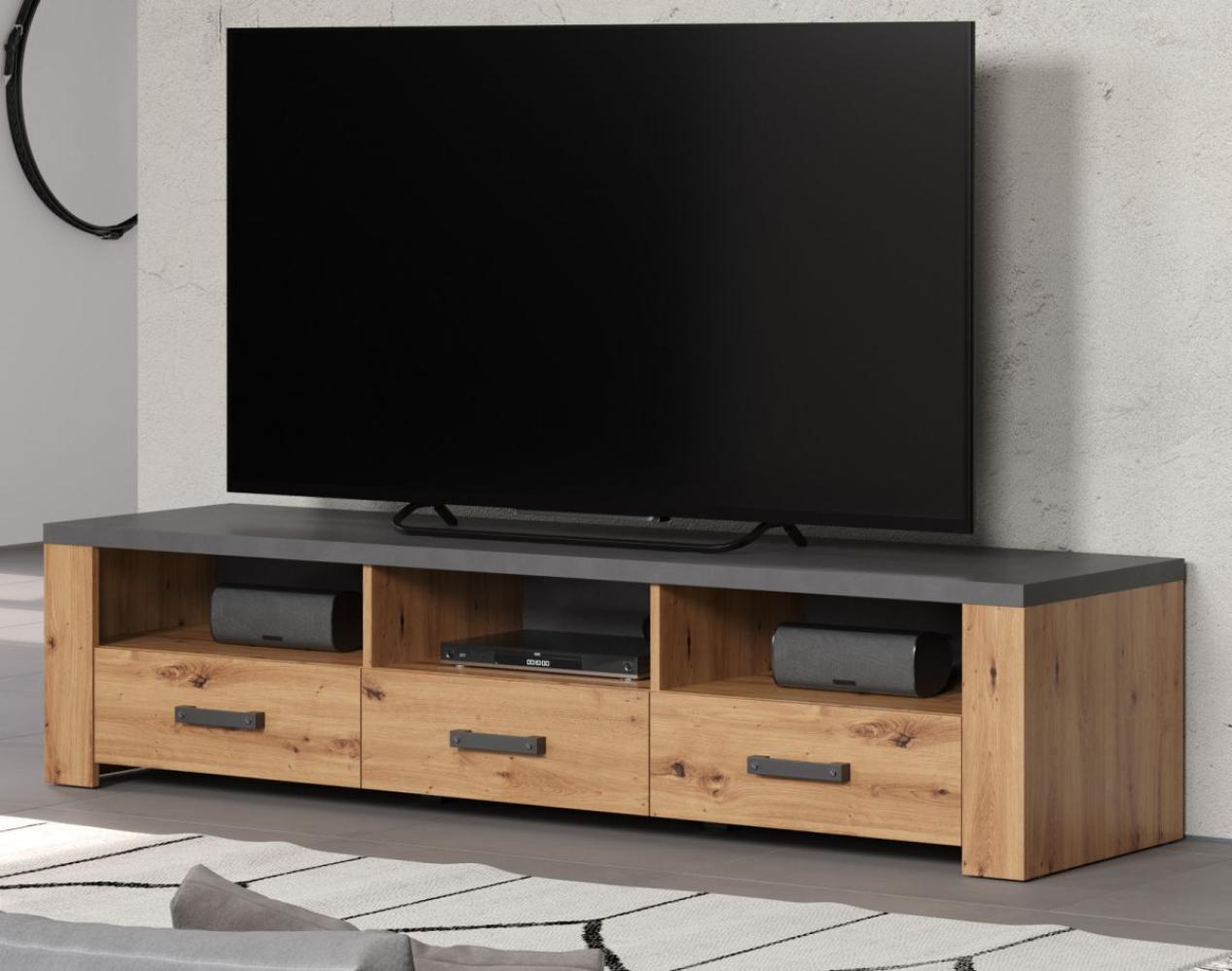 TV-Lowboard Follow in Eiche Artisan und grau 180 cm Bild 1